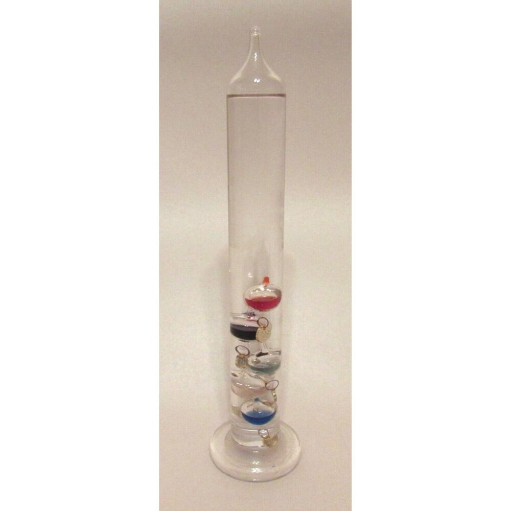 Vintage Galileo Thermometer 10.5" Tall Glass Tube with 5 Floating Spheres